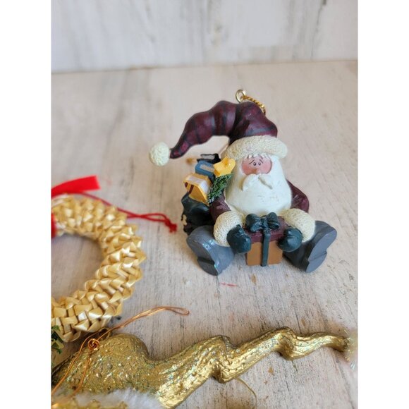 Rustic golden Santa wreath gift ornament Xmas variety set - Picture 3 of 5